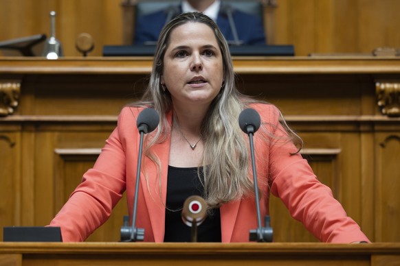 Martina Bircher, SVP-AG, spricht waehrend der ausserordentlichen Session zum Thema Migration, in der Sommersession der Eidgenoessischen Raete, am Mittwoch, 14. Juni 2023, in Bern. (KEYSTONE/Peter Klau ...