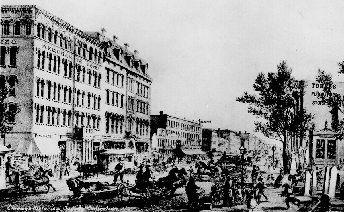 Viele Menschen, viele Möglichkeiten, viel Abfall: Lithografie der Stadt Chicago Mitte des 19. Jahrhunderts.
https://commons.wikimedia.org/wiki/File:Chicago_lit.jpg