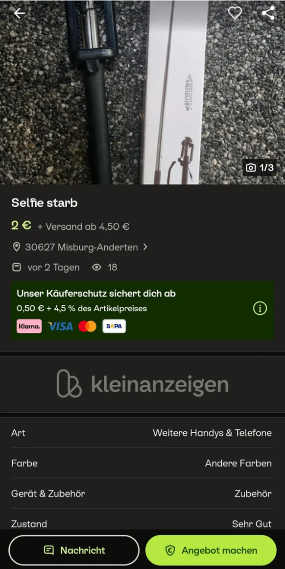 Die lustigsten ebay Kleinanzeigen: Selfie starb