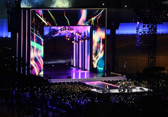 K-pop band BTS perform onstage during their comeback concert at Gwanghwamun Square, in Seoul, South Korea, Saturday, March 21, 2026. (Kim Min-Hee/Pool Photo via AP)
South Korea BTS Concert