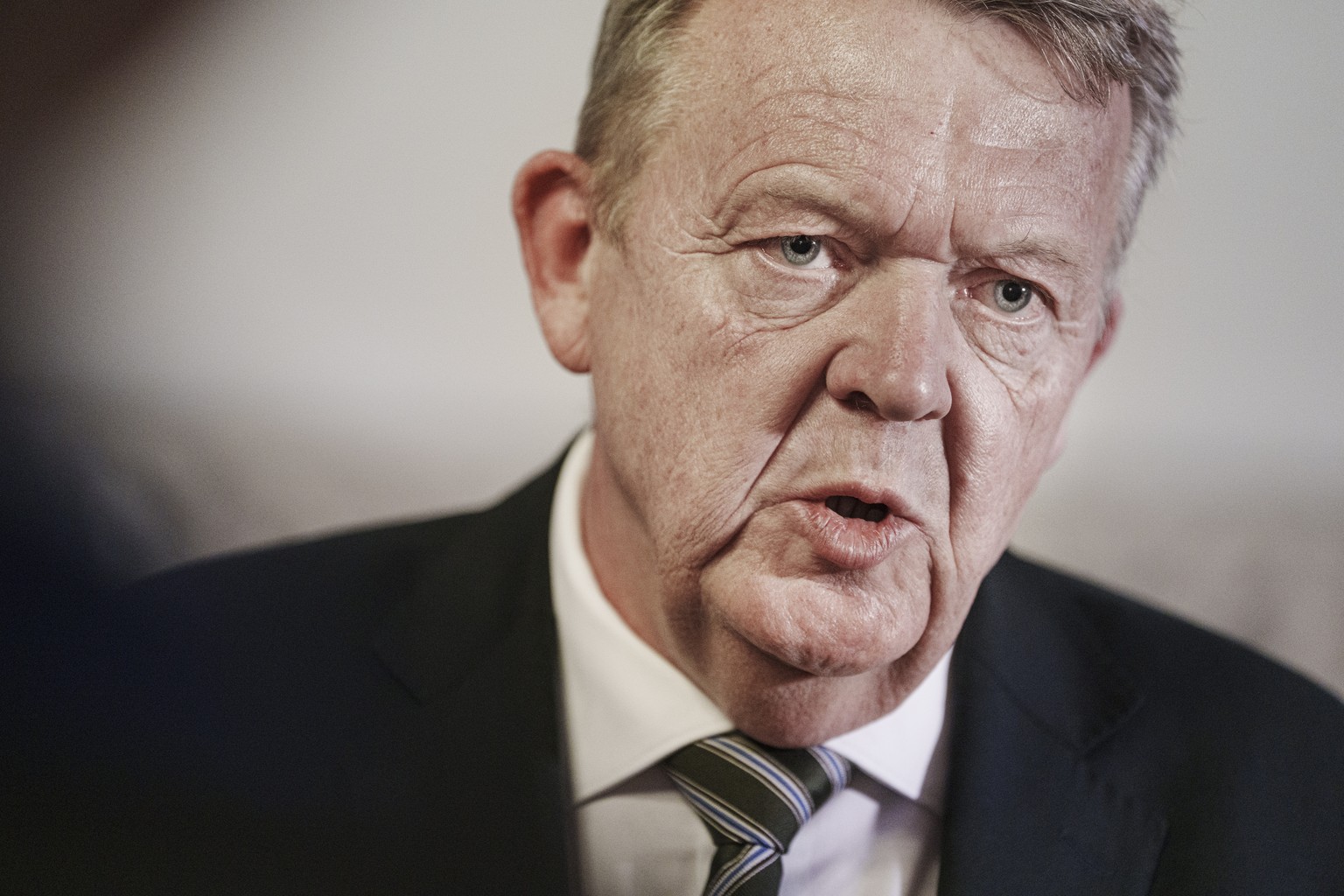 epa11813293 Denmark&#039;s Foreign Minister Lars Lokke Rasmussen answers questions from the press in the Parliament, Christiansborg Castle, in Copenhagen, Denmark, 08 January 2025. ?I have no experien ...