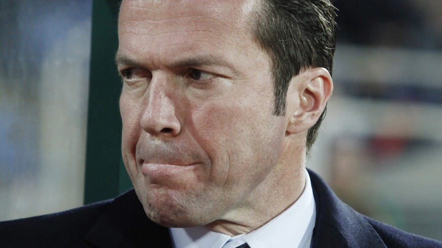 Bulgaria head coach Lothar Matthaeus from Germany reacts during their Euro 2012 Group G qualifying soccer match against Switzerland at Vassil Levski stadium in Sofia, Saturday, March 26, 2011. (AP Pho ...