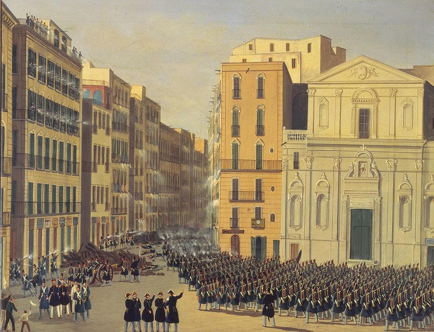 Ein Schweizer Regiment, das während des Aufstandes vom 15. Mai 1848 in den Strassen von Neapel für den Ferdinand II., König des Königreich beider Sizilien, kämpfte. Zwischen 1856 und 1860 setzten rund ...