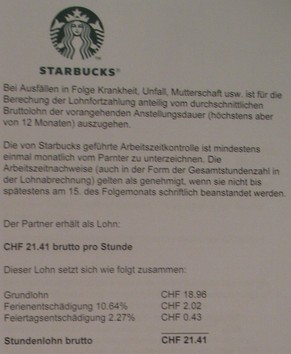 Diese grosszügigen Löhne liegen vielleicht bald nicht mehr drin. Etliche Starbucks-Angestellte fürchten bereits in Zukunft billigen Kaffee bei Tchibo trinken zu müssen.&nbsp;