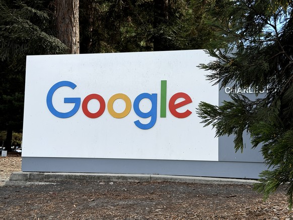 epa12403615 Google signage is displayed at the Google campus headquarters in Mountain View, California, USA, 24 September 2025. Googles parent company, Alphabet, recently reached a 3 trillion US doll ...
