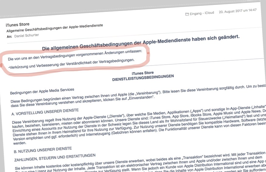 Die Vertragsbedingungen sind verkürzt und verbessert worden, teilt Apple mit.