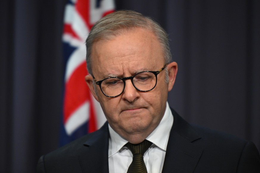 epa12591198 Australian Prime Minister Anthony Albanese speaks to the media during a press conference following a shooting incident at Sydney&#039;s Bondi Beach, at Parliament House in Canberra, Austra ...
