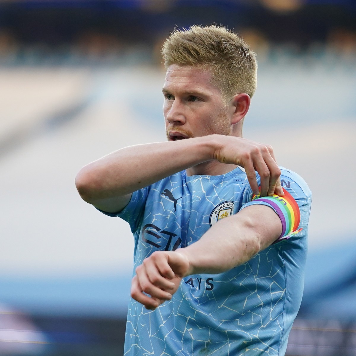 epa08864165 Kevin de Bruyne of Manchester City during the English Premier League soccer match between Manchester City and Fulham FC in Manchester, Britain, 05 December 2020. EPA/Dave Thompson / POOL E ...