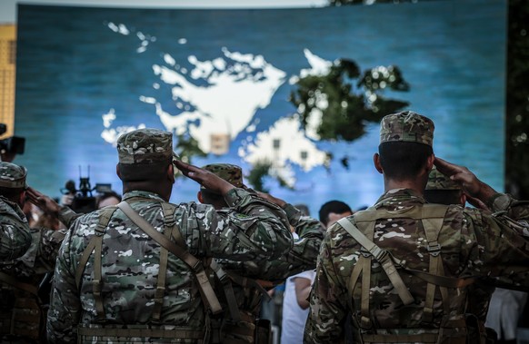 epa10387923 The inauguration ceremony of a monument commemorating the Falkland Islands (Islas Malvinas) on the 190th anniversary of their &#039;illegal occupation&#039;, in Buenos Aires, Argentina 03  ...