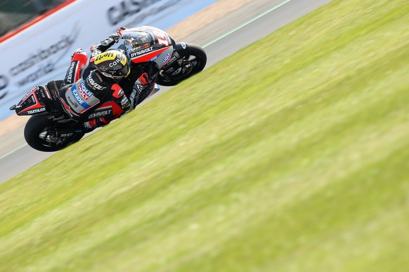 epa07790710 Swiss Moto2 rider Thomas Luthi of the Dynavolt Intact GP Team in action during the Moto2 qualifying session of the 2019 Motorcycling Grand Prix of Britain at the Silverstone race track, No ...