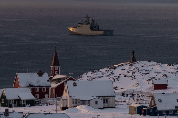 Military vessel HDMS Knud Rasmussen of the Royal Danish Navy patrols near Nuuk, Greenland, on Thursday, Jan. 15, 2026. (AP Photo/Evgeniy Maloletka)
Greenland Daily Life