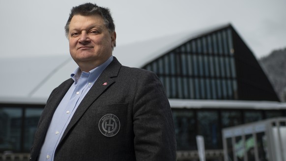 Gaudenz F. Domenig, president of HC Davos, poses at the 93th Spengler Cup ice hockey tournament in Davos, Switzerland, Friday, December 27, 2019. (KEYSTONE/Gian Ehrenzeller)