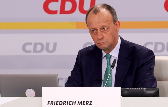 epa09701820 Party chairman Friedrich Merz after being elected at the Christian Democratic Party (CDU) party&#039;s virtual congress in Berlin, Germany, 22 January 2022. Some 94 percent of the party de ...