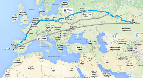 Quer durch Europa: Die Reise von Lissabon nach Astana.