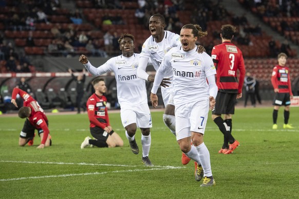 Zuerichs Adrian Winter jubelt nach seinem 2:1 Tor im Fussball Viertelfinal des Helvetia Schweizer Cups zwischen dem FC Zuerich und dem SC Kriens im Letzigrund, am Donnerstag, 28. Februar 2019 in Zueri ...