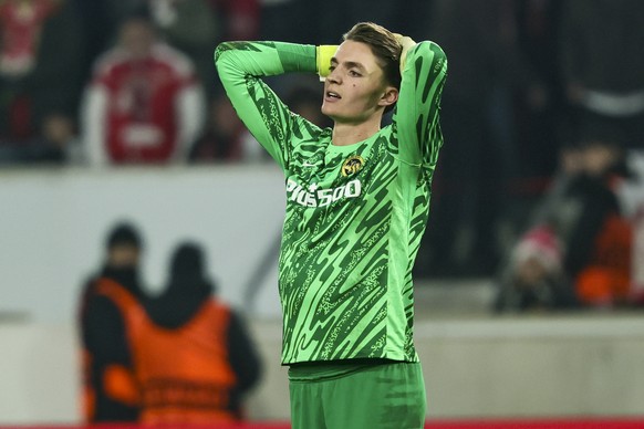 epa12691555 Goalkeeper Marvin Keller of Bern looks disappointed after losing the UEFA Europa League league phase match between VfB Stuttgart and Young Boys Bern, in Stuttgart, Germany, 29 January 2026 ...