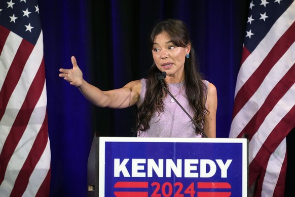 Nicole Shanahan, running mate of Independent presidential candidate Robert F. Kennedy Jr., speaks during a campaign stop, Monday, May 13, 2024, in Austin, Texas. (AP Photo/Eric Gay)