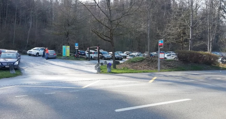 Das schöne Wetter lockte die Ausflügler nach draussen: voller Parkplatz am Greifensee.