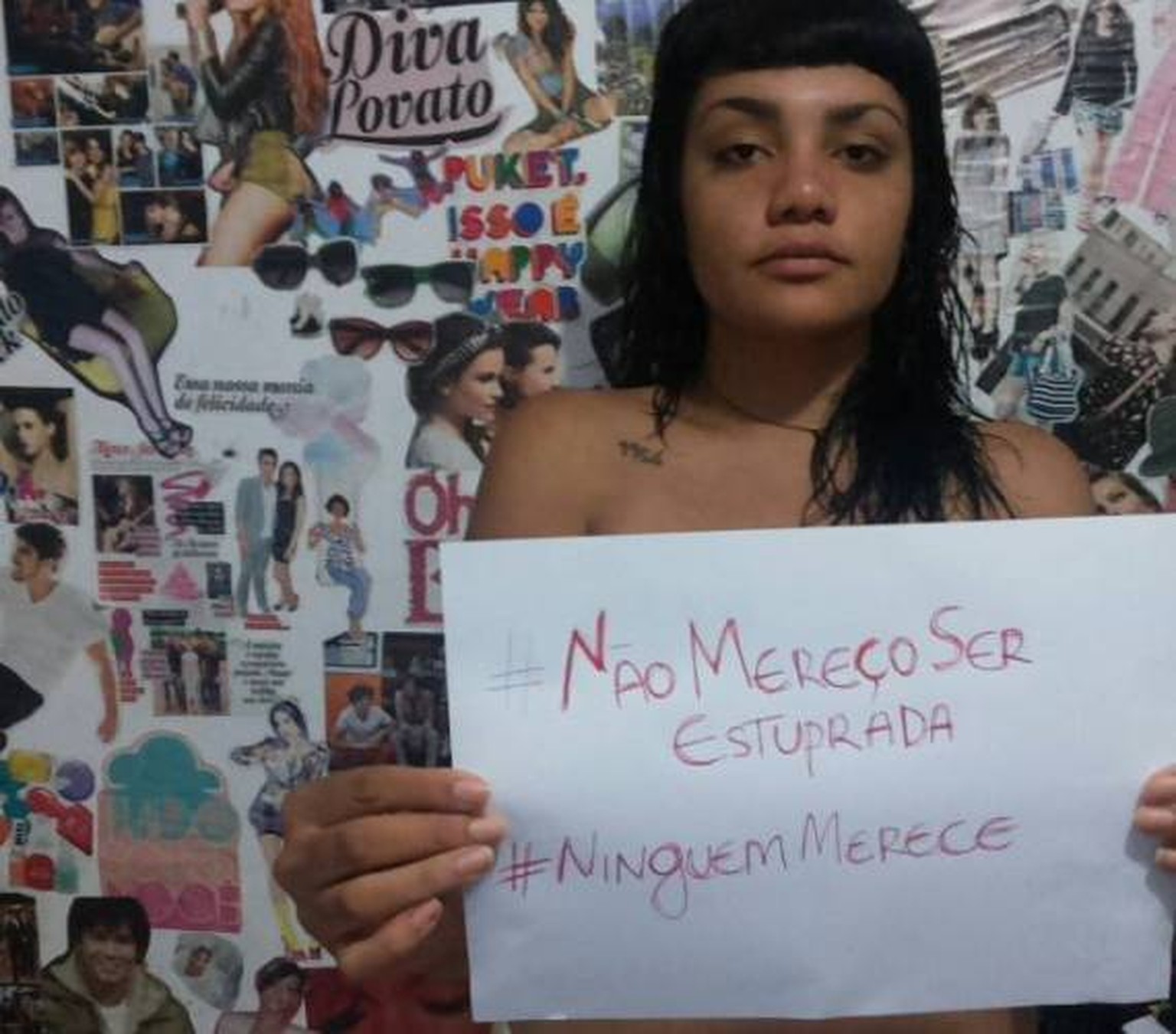Brasilianische Frauen lehnen sich mit diesen «Ich verdiene es nicht, vergewaltigt zu werden»-Plakaten gegen das skandalöse Ergebnis einer Umfrage auf.