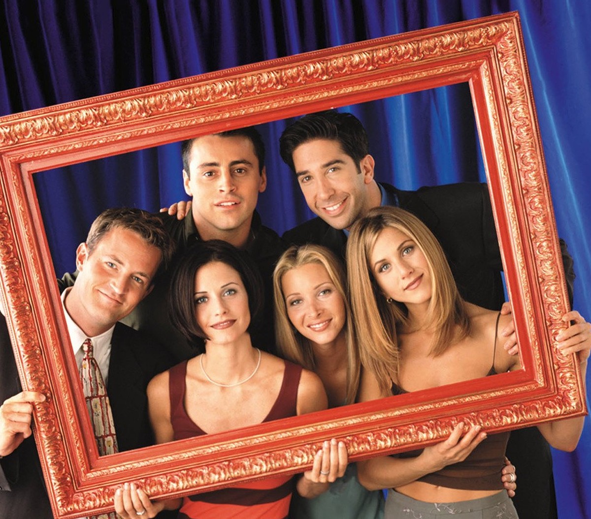 Actors, from left, Matthew Perry, Courteney Cox Arquette, Matt LeBlanc, Lisa Kudrow, David Schwimmer and Jennifer Aniston of NBC's comedy series "Friends" pose in this undated publicity ...