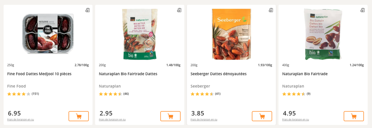 En provenance d'Israël ou de Tunisie, Coop propose une large palette de dattes.