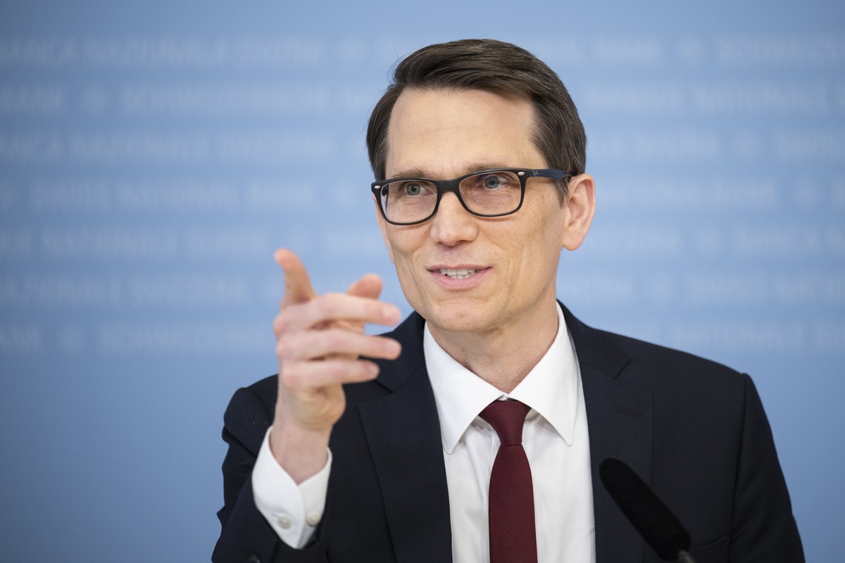 Martin Schlegel, Chairman of the Governing Board of Swiss National Bank, SNB, speaks during a quarterly press conference on economic growth and monetary policy prospects at the Swiss National Bank in  ...