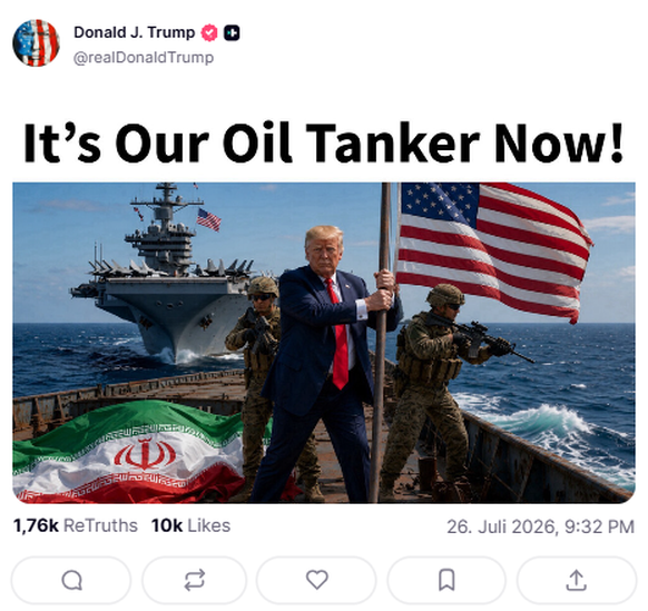 Trump Truthsocial Post: It's Our Oil Tanker Now