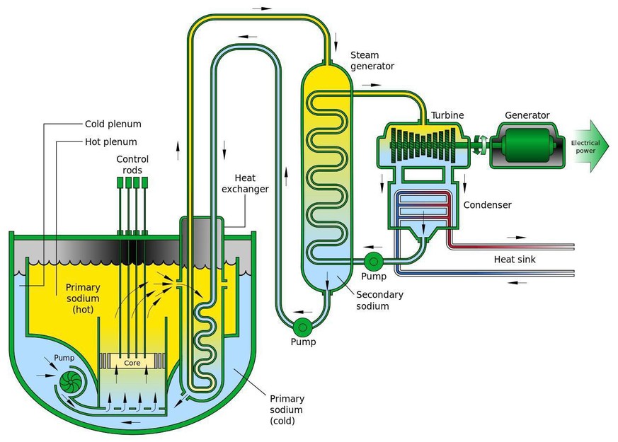 Schema eines schnellen Natriumreaktors. 