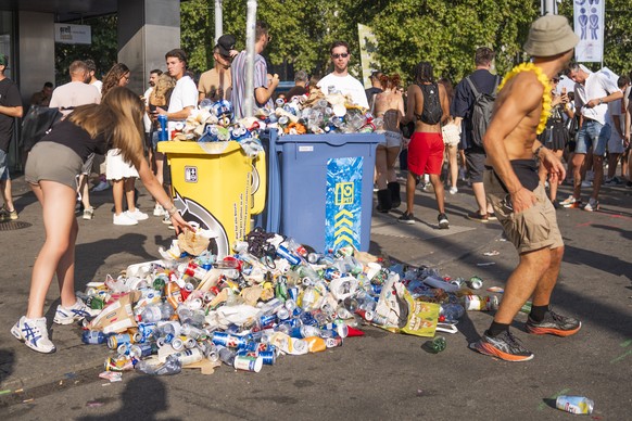 A trash is seen during the 32th Street Parade in the city center of Zurich, Switzerland, Saturday, August 9, 2025. The annual dance music event Street Parade runs this year under the claim "Live  ...