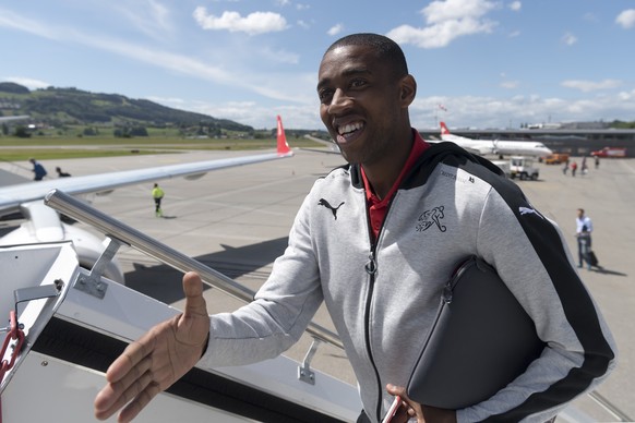 Switzerland's Gelson Fernandes on his departure at the airport Bern Belp in Switzerland, on Wednesday, June 7, 2017. Switzerland is scheduled to play a 2018 Fifa World Cup Russia group B qualific ...