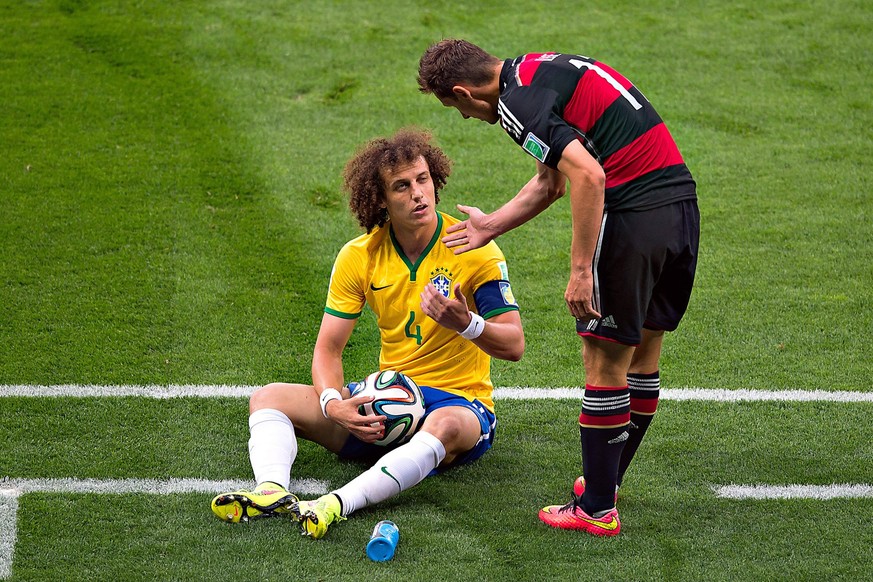 060080714RDI_BRA_GER_KLOSE Foto de accion durante el partido Brasil vas Alemania, partido numero 61 correspondiente a la Semifinal del Mundial Brasil 2014, en la Foto: i-d DAVID LUIZ, MIROSLAV KLOSE 0 ...