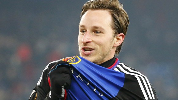 Football Soccer - Basel v St-Etienne - UEFA Europa League round 32 2nd leg - St. Jakob Park stadium, Basel, Switzerland - 25/02/2016 FC Basel&#039;s Luca Zuffi celebrates scoring a goal against St. Et ...