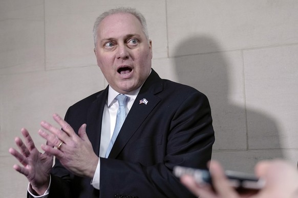 Majority Leader Steve Scalise, R-La., speaks after a closed-door meeting of Republicans in the House of Representatives where he was chosen as the nominee for Speaker of the House of Representatives on Capitol Hill, Wednesday, Oct. 8.  11, 2023 ...