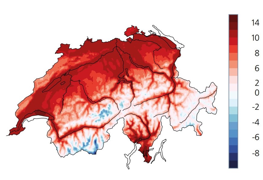 Karte Jahresmitteltemperaturen Schweiz, 2015