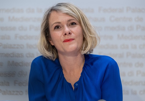 Kathrin Bertschy, Nationalraetin GLP, spricht an der Medienkonferenz des Komitees Frauenallianz fuer die BVG-Reform, am Donnerstag, 4. Juli 2024, in Bern. (KEYSTONE/Marcel Bieri)