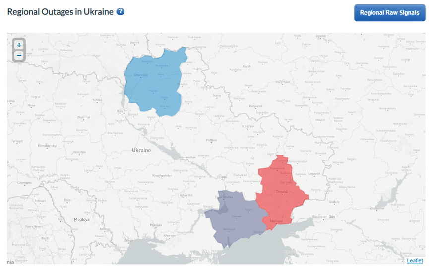 Regionen mit Internetausfällen in der Ukraine am 19. Mai 2022. Mit wenigen Ausnahmen läuft das Netz.
