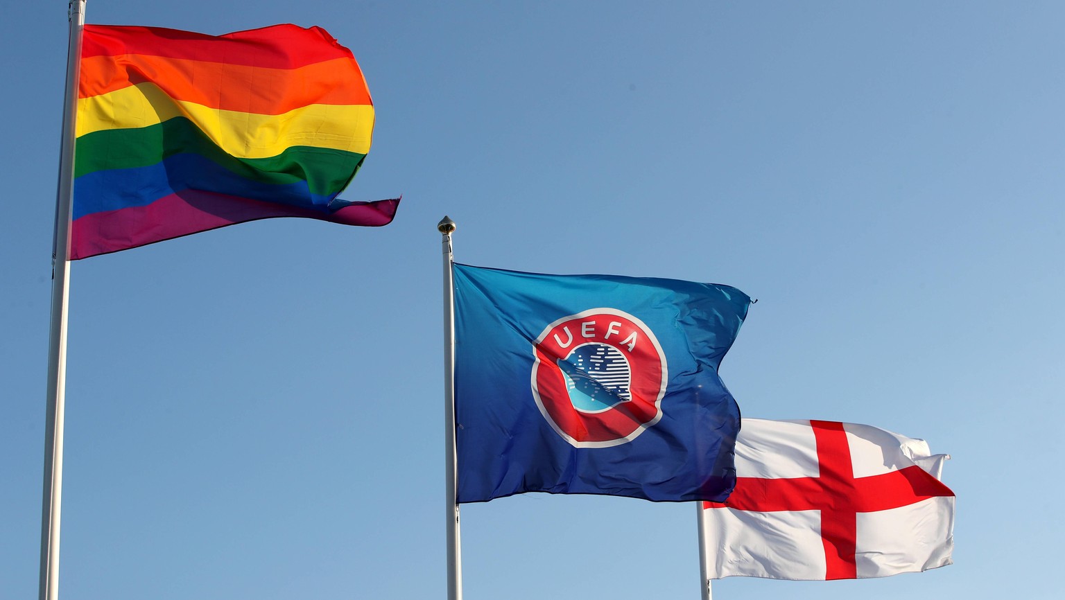 Birmingham City v Manchester City - FA Women s Super League - Sportnation.Bet Stadium The Rainbow, UEFA and England flags fly above St George’s Park. Picture date: Sunday February 28, 2021. EDITORIAL  ...