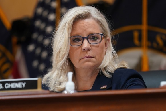 epa10016812 Vice Chairwoman of the House Select Committee to Investigate the January 6th Attack on the US Capitol Liz Cheney attends a public hearing of the House Select Committee to Investigate the J ...