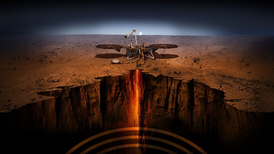 An artist illustration of the InSight lander on Mars.