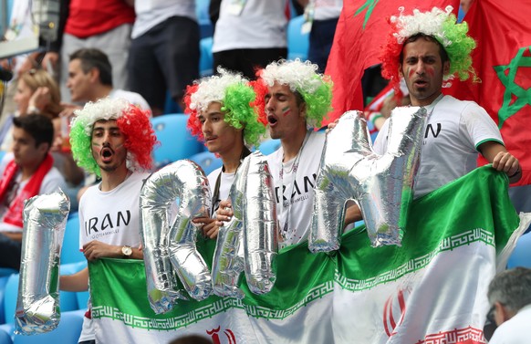epa06810300 Supporters of Iran before the FIFA World Cup 2018 group B preliminary round soccer match between Morocco and Iran in St.Petersburg, Russia, 15 June 2018.

(RESTRICTIONS APPLY: Editorial  ...