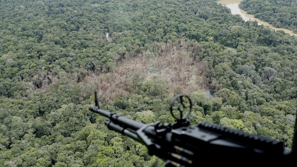 epa09070721 An aerial photograph showing the camp of dissidents of the Revolutionary Armed Forces of Colombia (FARC), commanded by Miguel Botache, alias &#039;Gentil Duarte&#039;, bombed by the Colomb ...