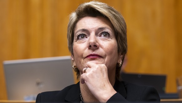 Bundesraetin Karin Keller-Sutter waehrend der Wintersession der Eidgenoessischen Raete, am Mittwoch, 11. Dezember 2024 im Nationalrat in Bern. (KEYSTONE/Anthony Anex)