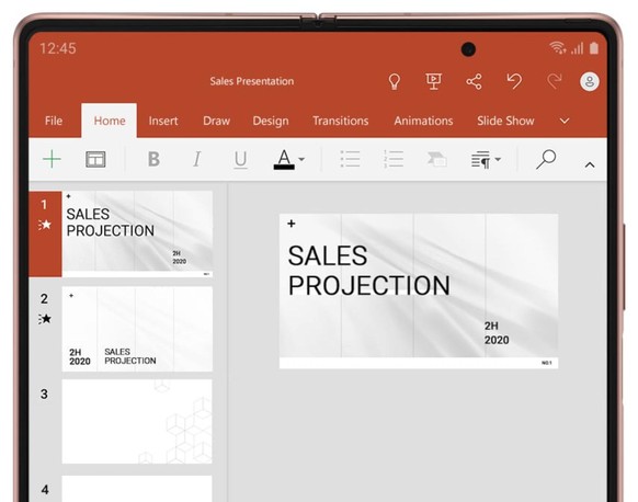 Microsofts Office-Apps sind für das Foldable optimiert. Sie können im Vollbildmodus oder im Split-Screen ausgeführt werden.