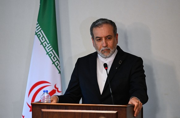 epa12150773 Iranian foreign minister Abbas Araghchi speaks during a joint press conference after his meeting with Egyptian Foreign Minister Badr Abdelatty (not pictured) at the Hilton Cairo Heliopolis ...