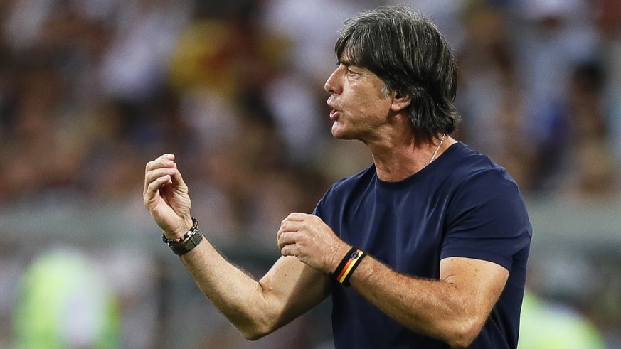 epa06834716 Germany's head coach Joachim Loew reacts during the FIFA World Cup 2018 group F preliminary round soccer match between Germany and Sweden in Sochi, Russia, 23 June 2018.
(RESTRICTI ...