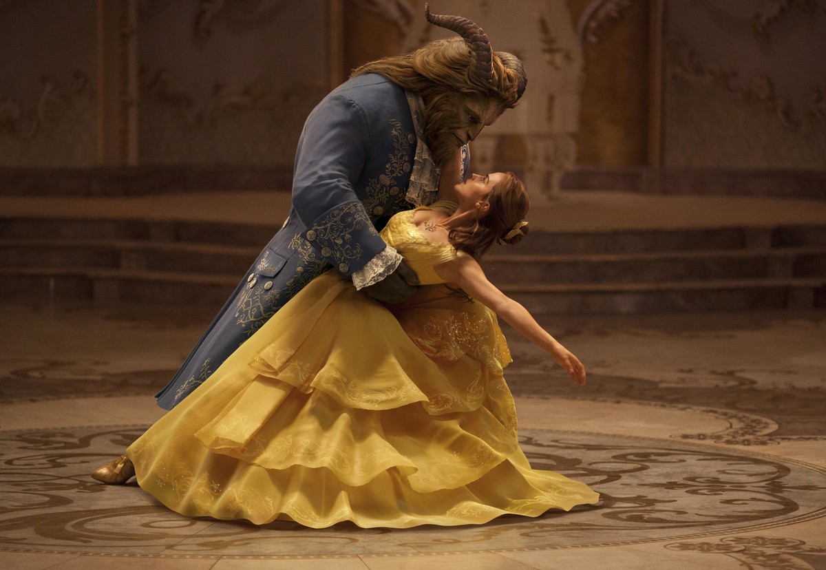 FILE - This file image released by Disney shows Dan Stevens as The Beast, left, and Emma Watson as Belle in a live-action adaptation of the animated classic "Beauty and the Beast." Bolstered ...