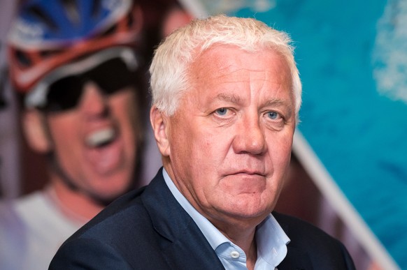 Team Etixx Quick-Step CEO Patrick Lefevere addresses the media on the upcoming Paris Roubaix cycling classic, at Etixx headquarters in Nazareth, Belgium, on Friday April 10, 2015. (AP Photo/Geert Vand ...