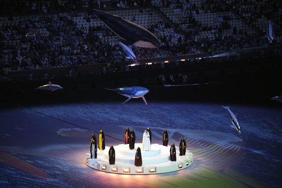 Artists perform during the closing ceremony ahead of the World Cup final soccer match between Argentina and France at the Lusail Stadium in Lusail, Qatar, Sunday, Dec. 18, 2022. (AP Photo/Christophe E ...