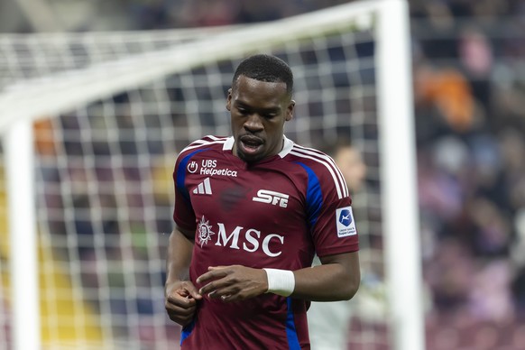 Dereck Kutesa (SFC) reacts after missing a goal, during the Super League soccer match of Swiss Championship between Servette FC, SFC, and FC Lugano, LUG, at the Stade De Geneve in Geneva, Switzerland, ...