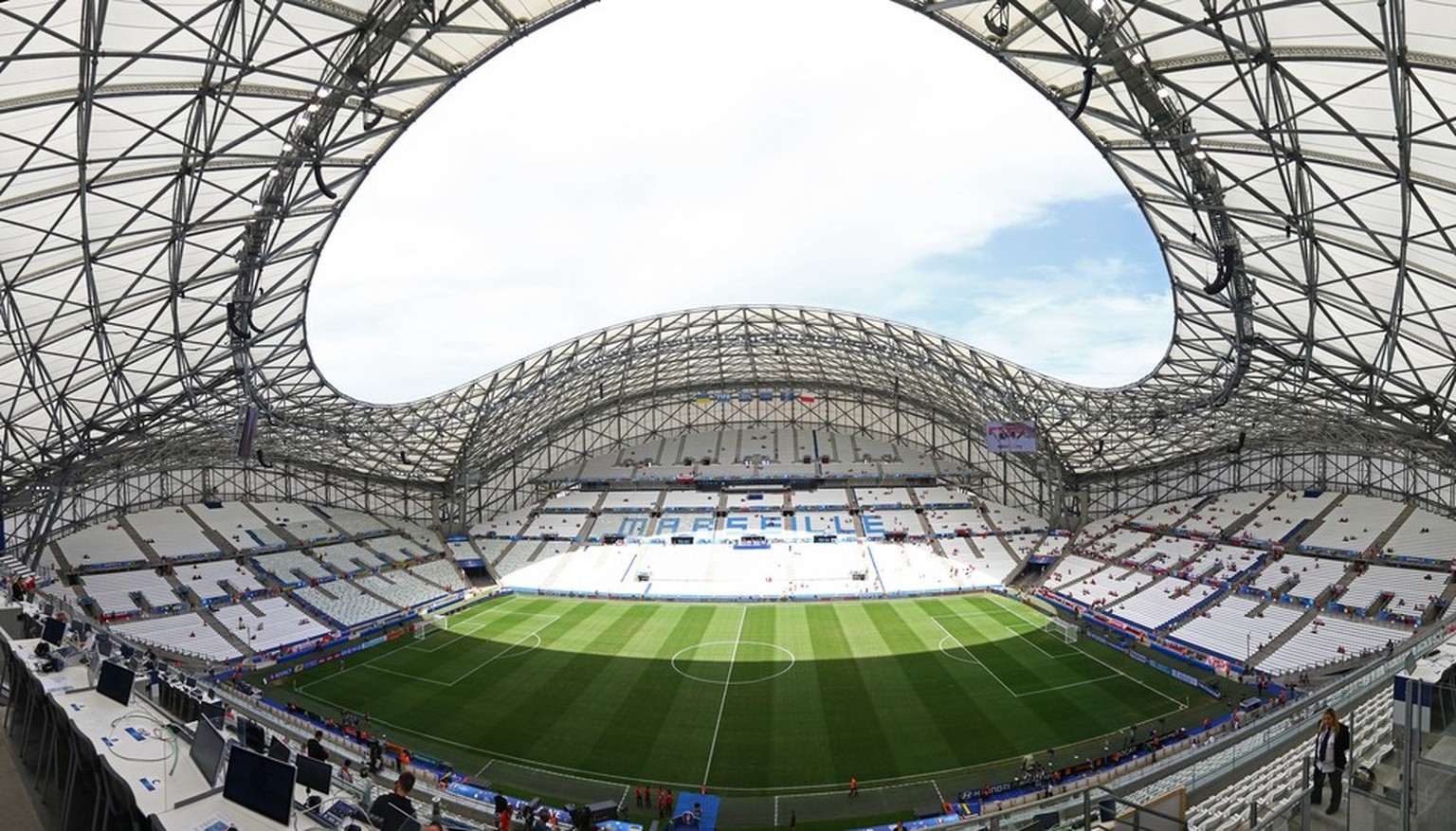 MARSEILLE, FRANCE - JUNE 21, 2016: Panoramic view of Stade Velodrome stadium before the UEFA EURO 2016 game Ukraine v Poland